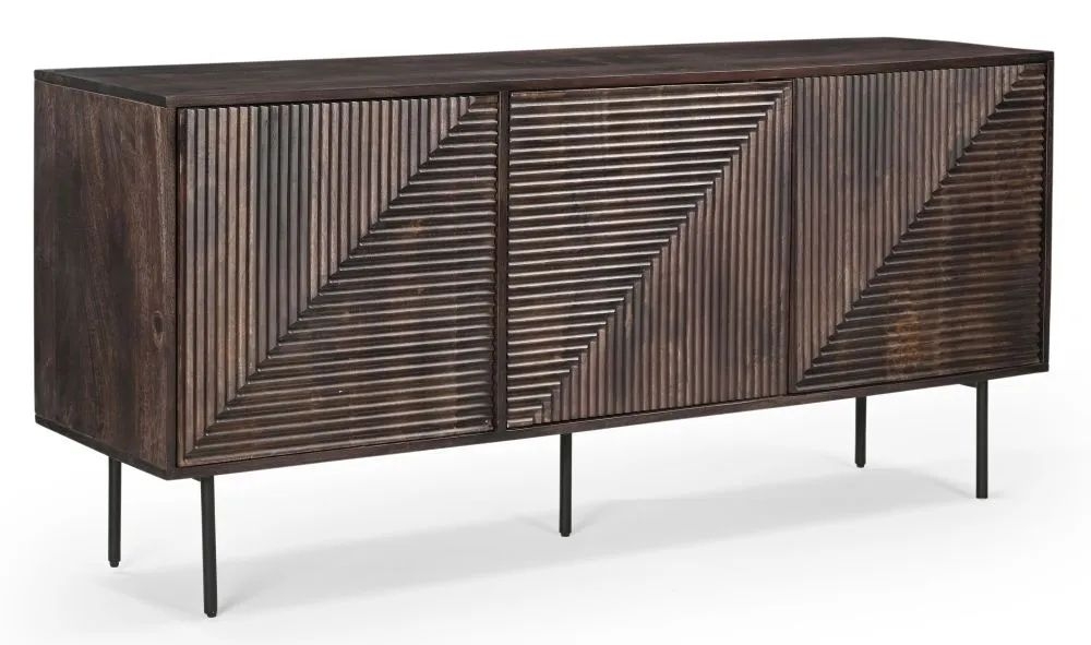 Product photograph of Highgrove Fluted 3 Door Large Sideboard In Walnut Finished Mango Wood from Choice Furniture Superstore.
